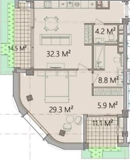2 otaqlı studio, 106.1 kvm