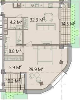 2 otaqlı studio, 105.8 kvm