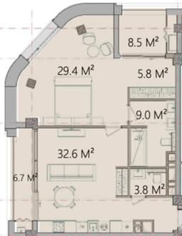 2 otaqlı studio mənzil, 95.80 kvm
