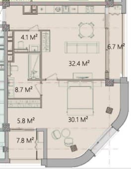 2 otaqlı studio, 95.60 kvm - 2