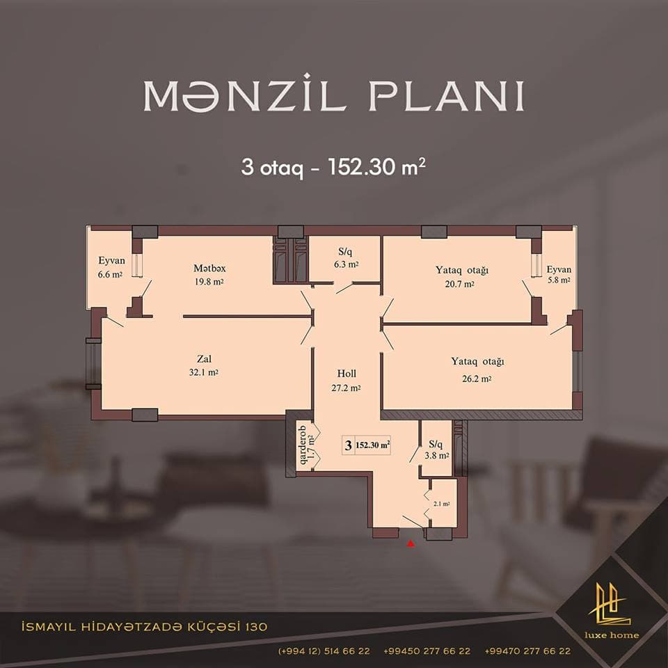 Luxe Home, 3 otaqlı, 152.30 kv.m - 2