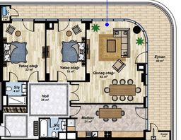 3 otaqlı mənzil, 188 kvm