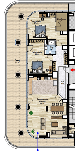 3 otaqlı mənzil, 262 kvm