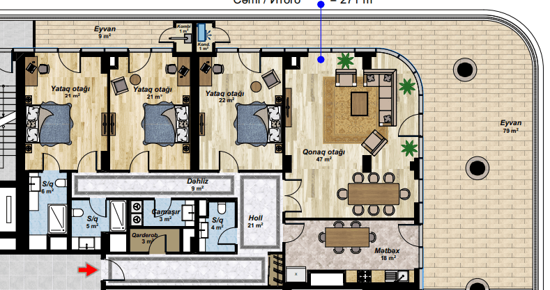 4 otaqlı mənzil, 271 kvm - 2