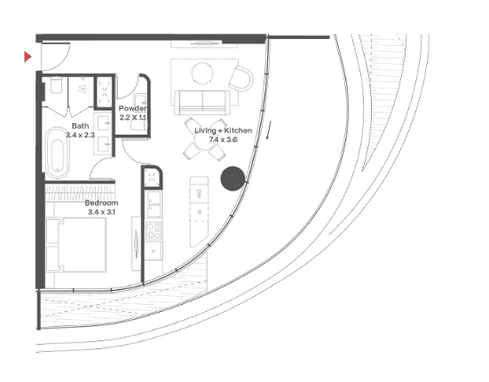 75.07 kvm, 2 otaqlı mənzil