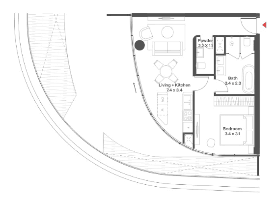 90.45 kvm, 2 otaqlı mənzil