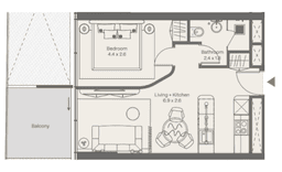2 otaqlı studio mənzil, 50.7 kvm