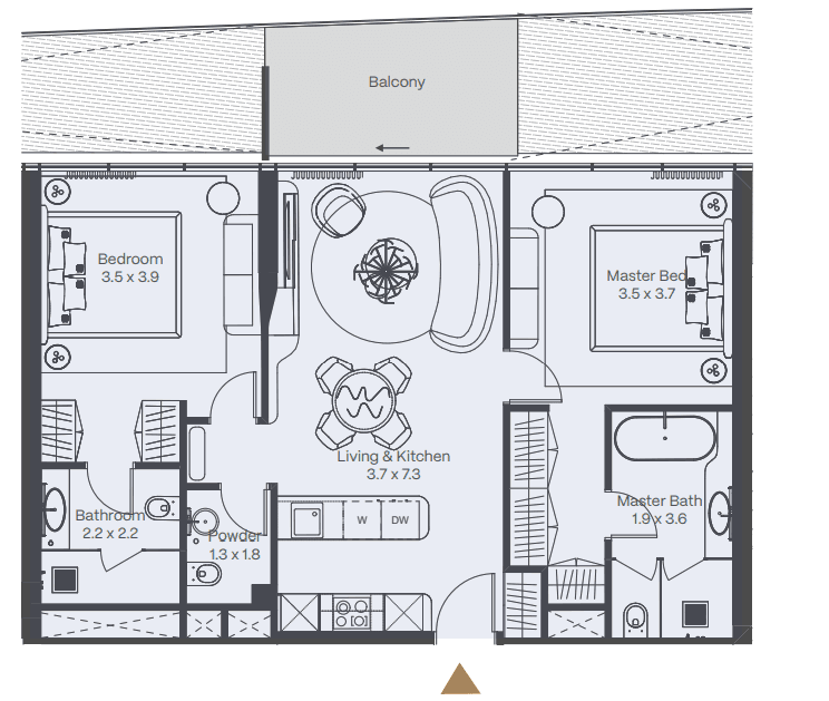 3 otaqlı studio mənzil, 96.48 kvm - 2
