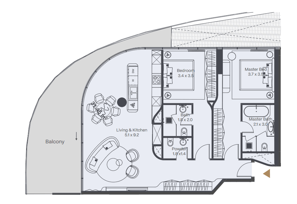 142.8 kvm, 3 otaqlı mənzil