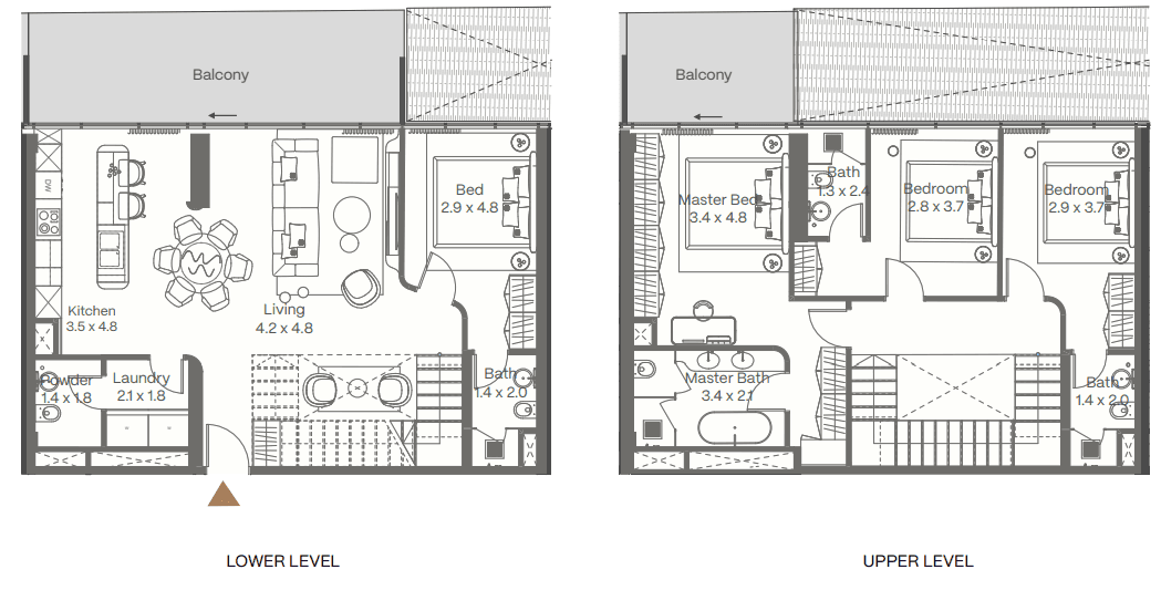 204.9 kvm, 5 otaqlı duplex mənzil