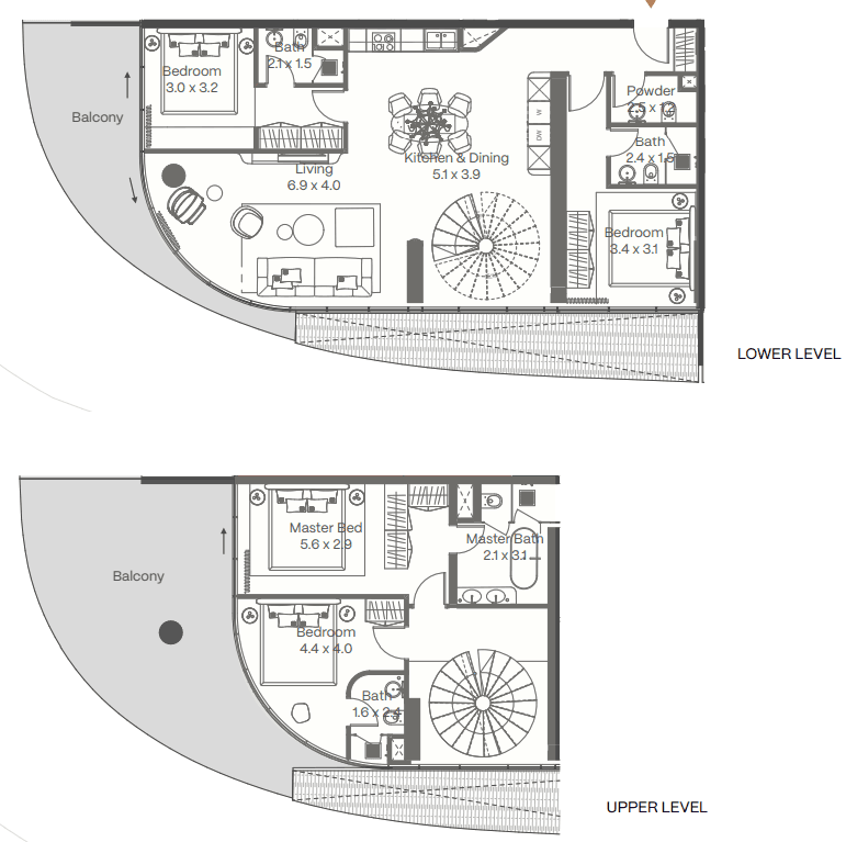 222.3 kvm, 5 otaqlı duplex mənzil - 2