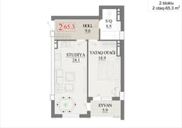 65.3 kvm, 2 otaqlı mənzil - ikibloklu bina