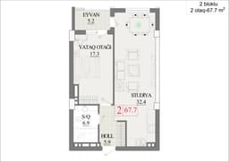 67.7 kvm, 2 otaqlı mənzil - ikibloklu bina