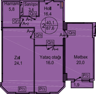 Sipark-Təbriz 2 otaqli 87,60 kvm