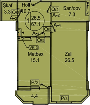 Sipark-Təbriz 1 otaq 67,10 kvm - 2