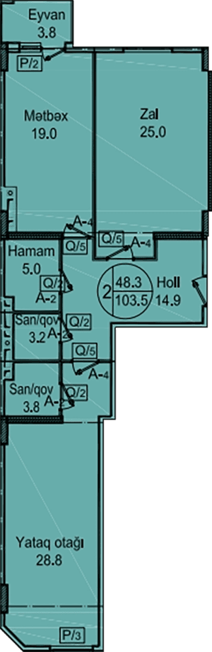 Sipark-Təbriz 2 комнаты 103,50 квм - 2