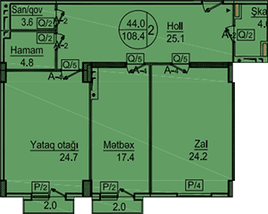 Sipark-Təbriz 2 комнаты 108,40 квм - 2