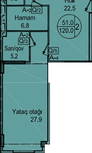 2 комнаты, 120 кв.м. - 2