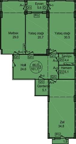 Sipark-Təbriz 3 комнаты 161,70 квм