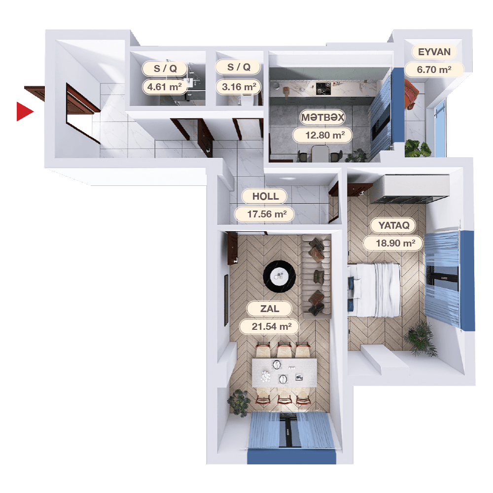 2 otaq studio,  85.27 kvm - 2