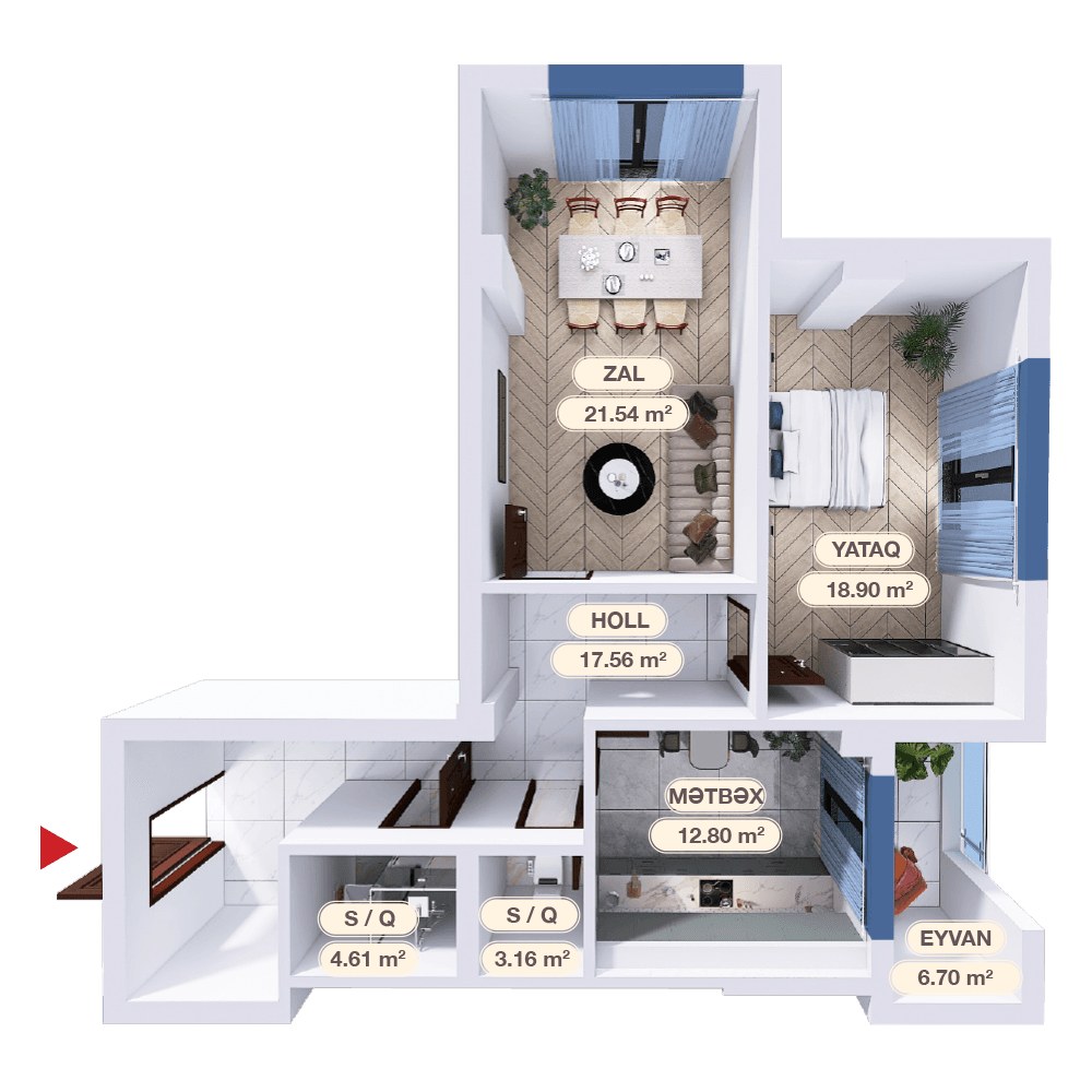 2 otaq studio,  85.27 kvm - 2