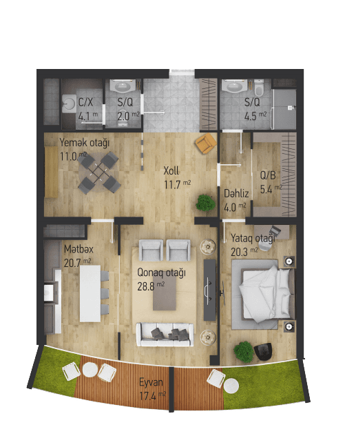 Dream Tower d 3 otaqli 116,00 kvm