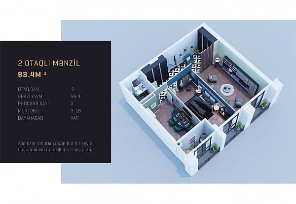 Kristal Towers a 2 otaqli 93,40 kvm