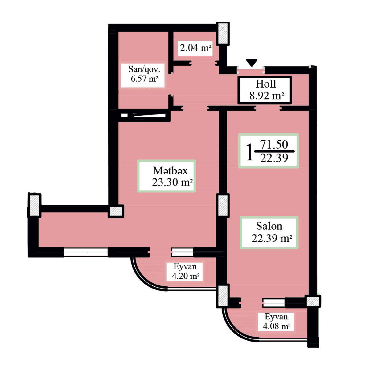 Jasmine Park c 1 otaqli 71,70 kvm