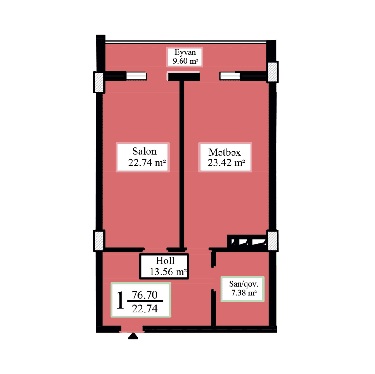 Jasmine Park d 1 комната 76,70 квм - 2