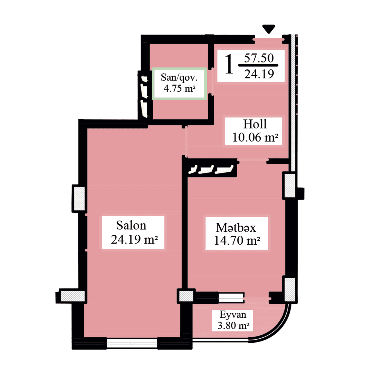 Jasmine Park a 1 комната 57,50 квм - 2