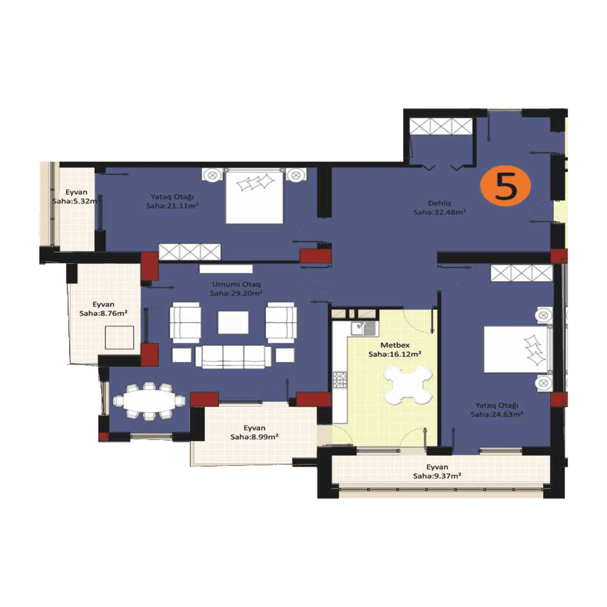 Baku Pearl Residence k 3 otaqli 170,00 kvm - 2