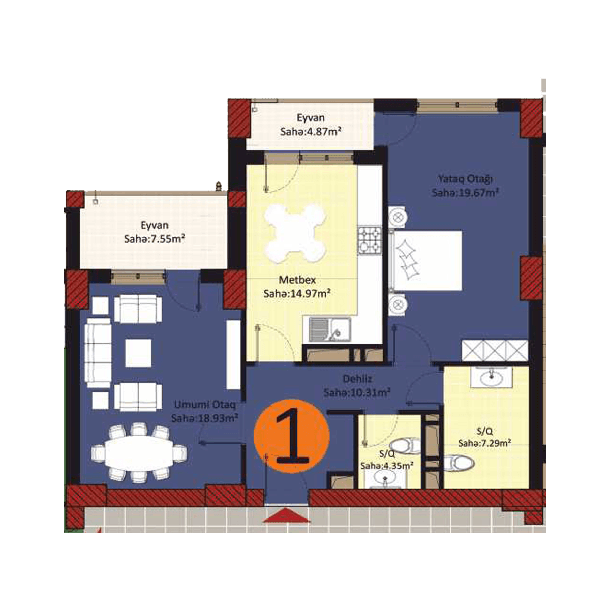 Baku Pearl Residence k 2 комнаты 88,00 квм - 2