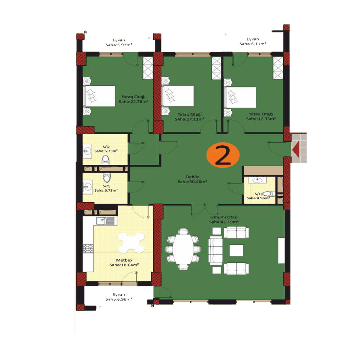 Baku Pearl Residence m 4 otaqli 185,00 kvm - 2