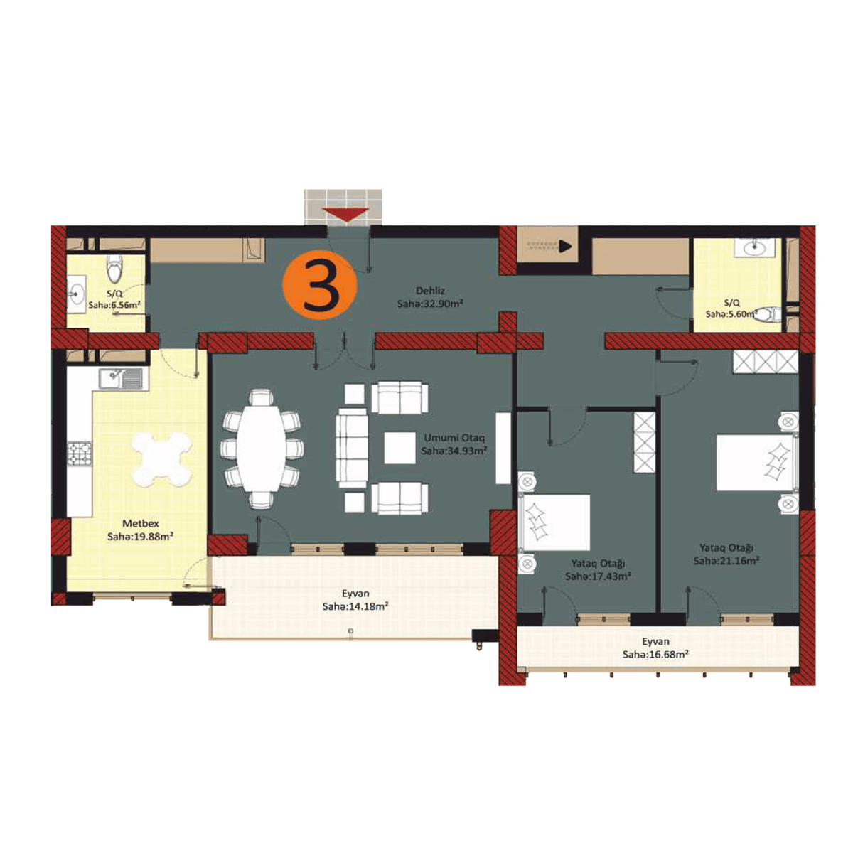 Baku Pearl Residence l 3 комнаты 170,00 квм - 2