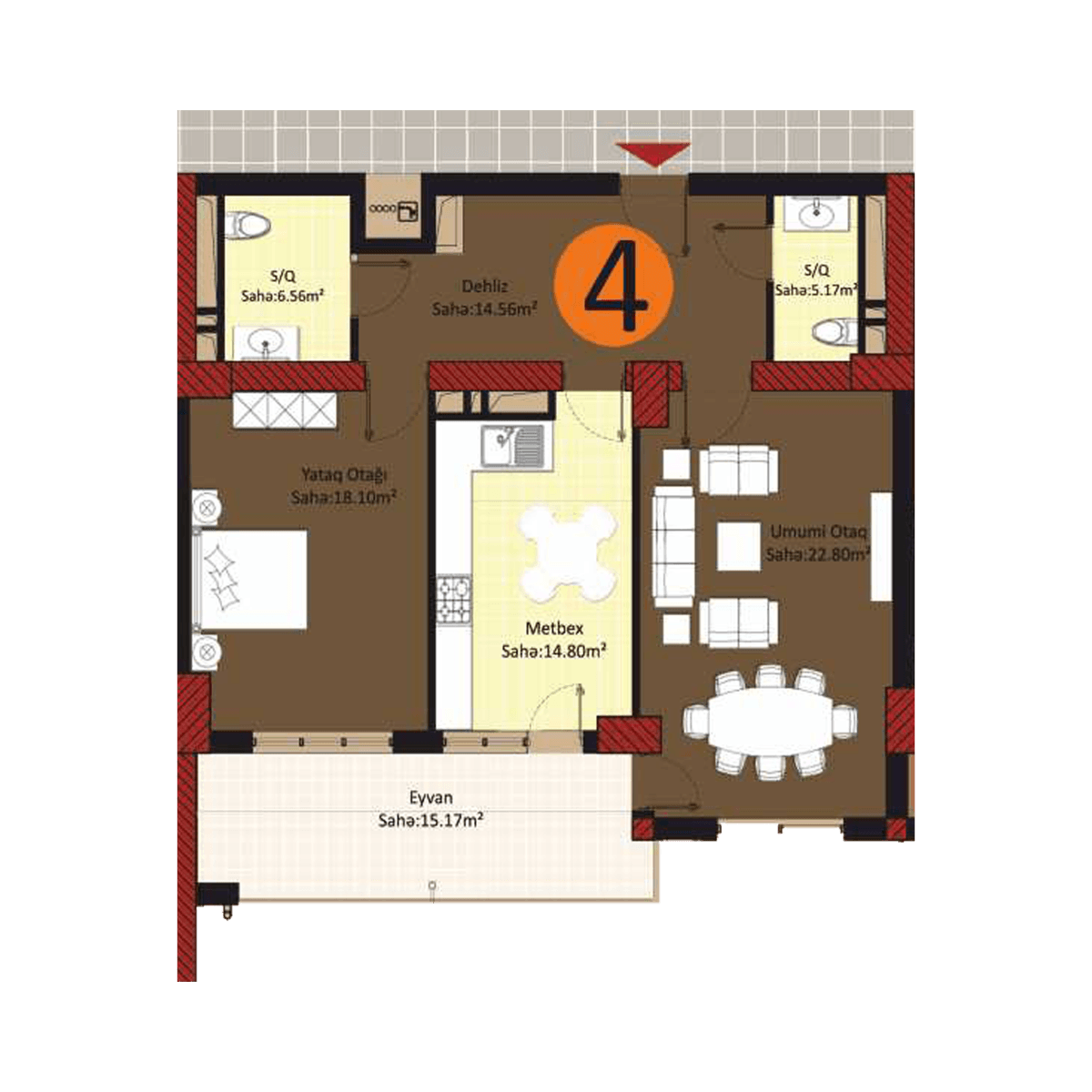 Baku Pearl Residence l 2 комнаты 97,00 квм - 2