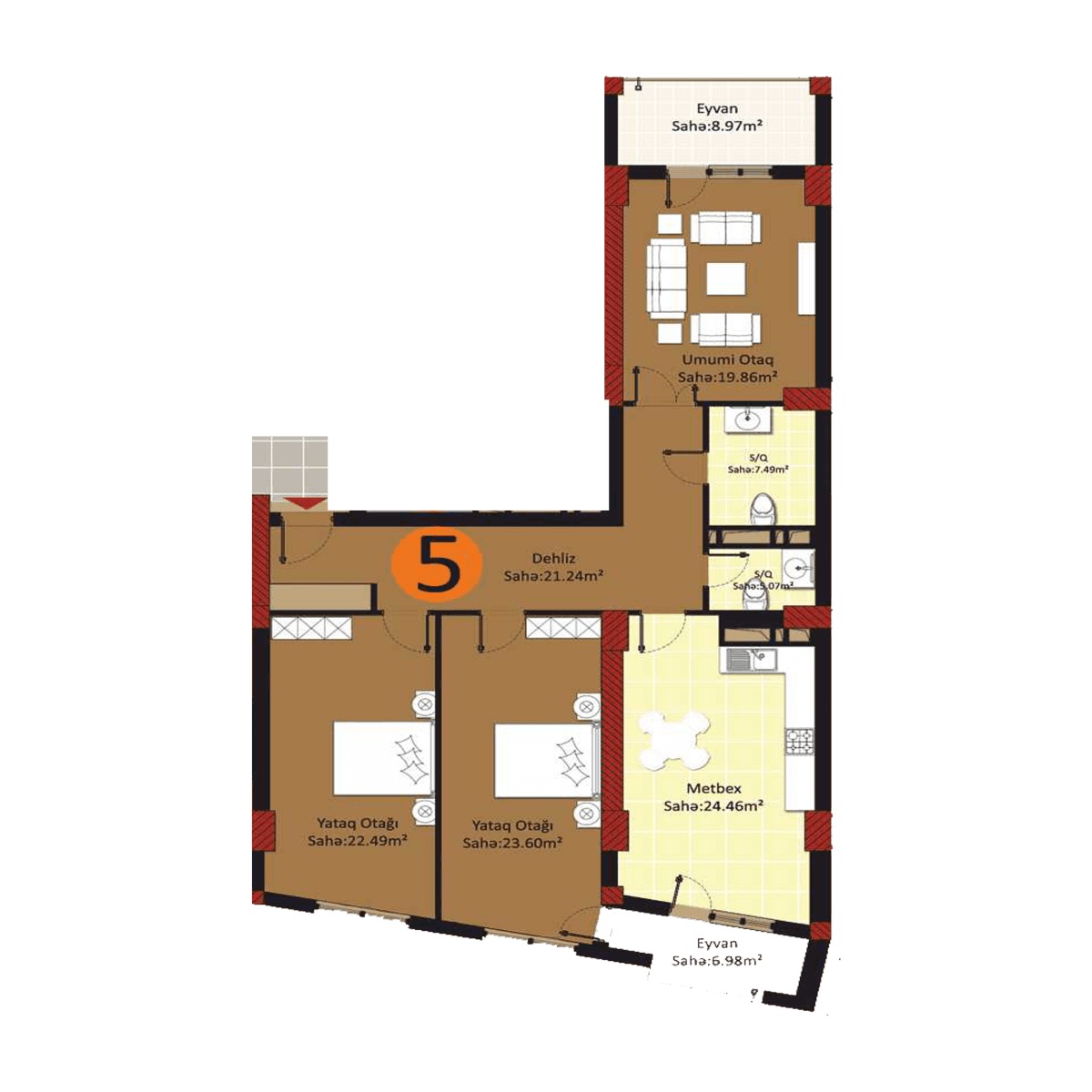 Baku Pearl Residence d 3 комнаты 140,00 квм - 2