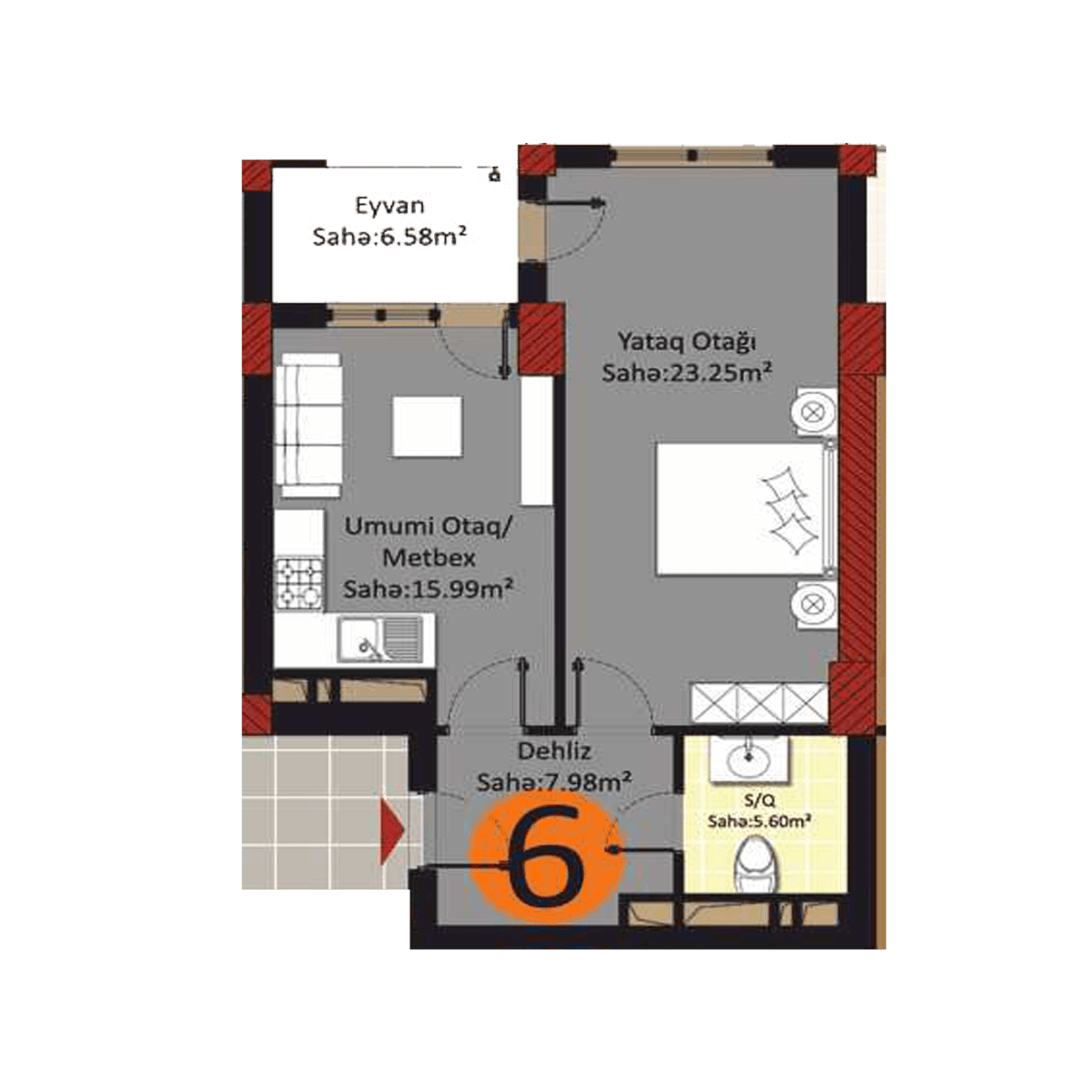 Baku Pearl Residence a 2 комнаты 60,00 квм - 2