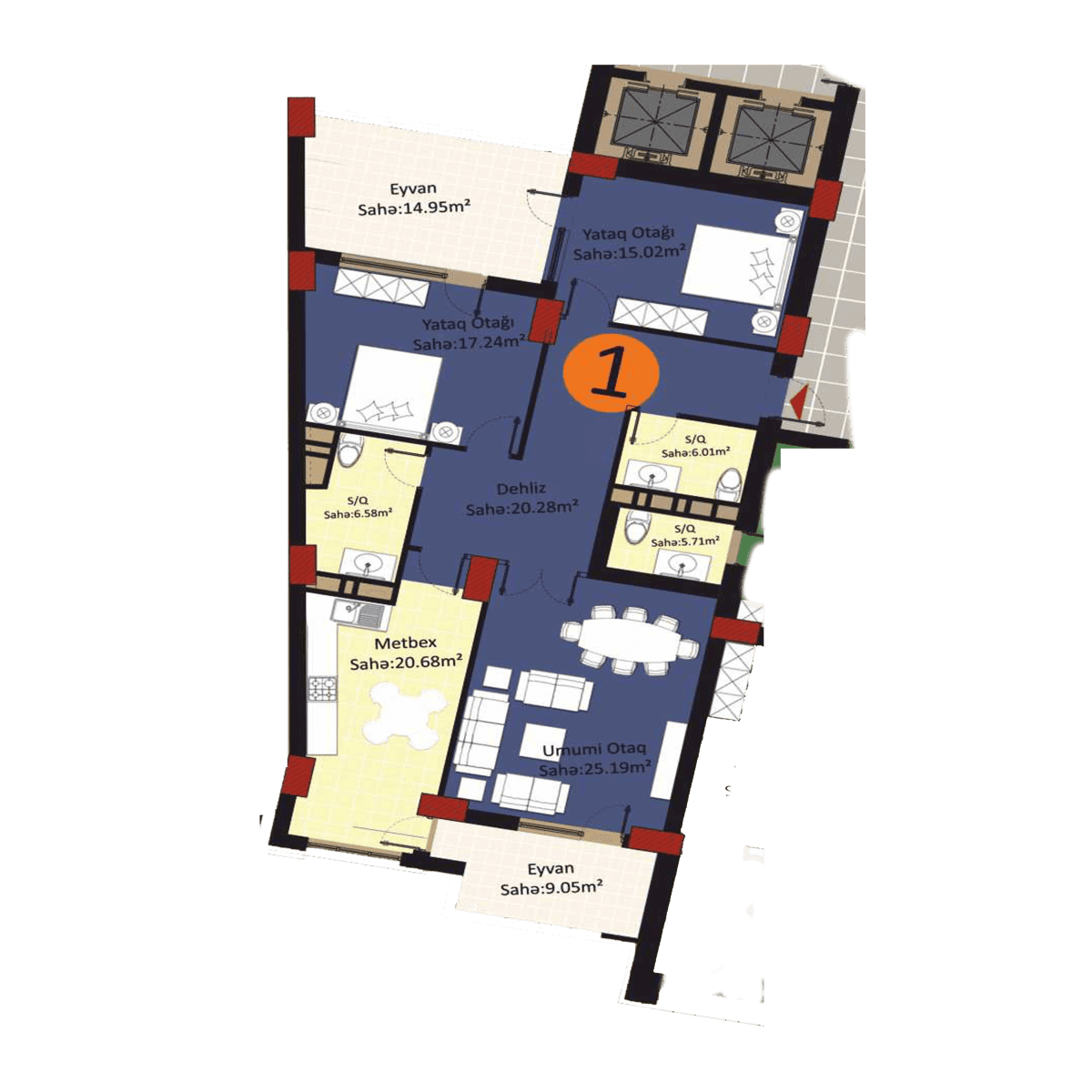 Baku Pearl Residence c 3 комнаты 135,00 квм - 2