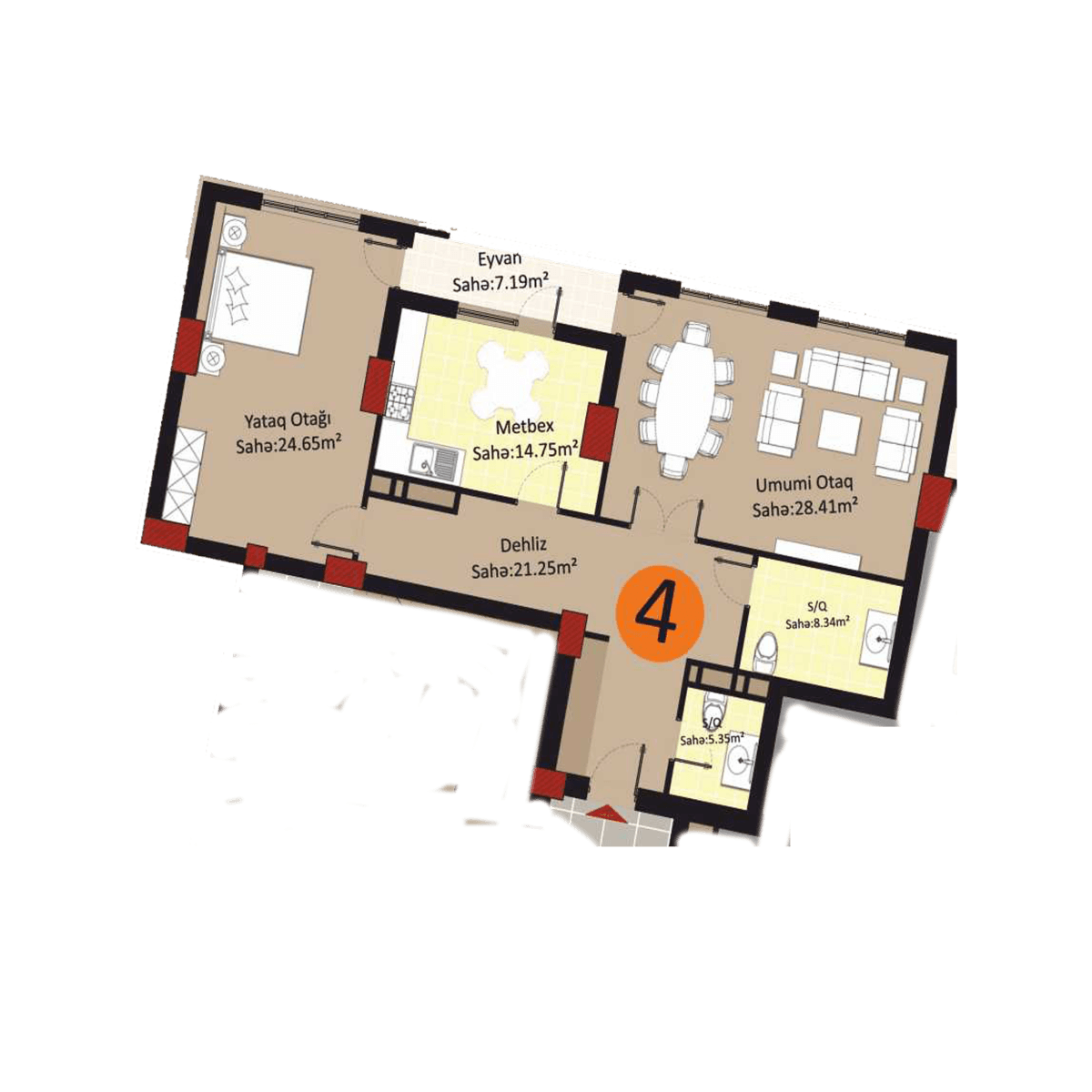 Baku Pearl Residence n 2 комнаты 110,00 квм - 2