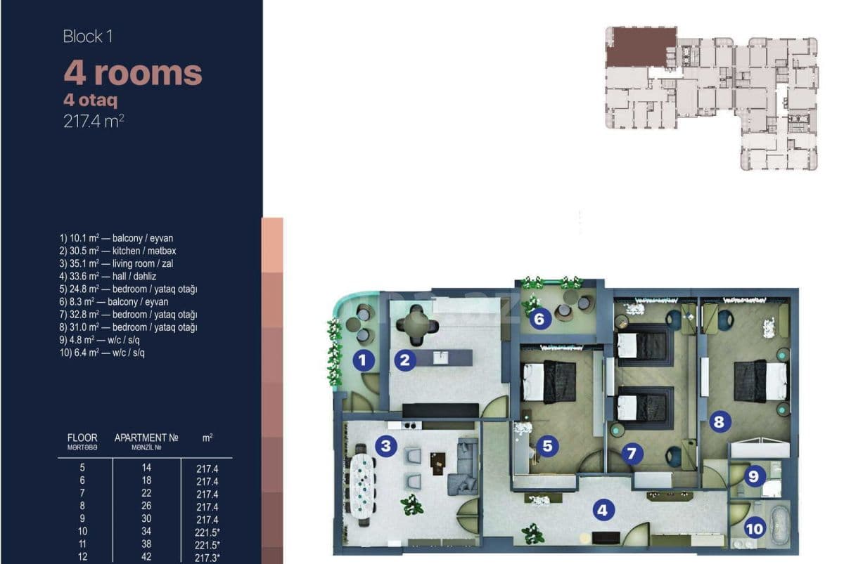 Bayıl Residence g 4 комнаты 217,40 квм