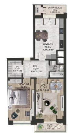 Majestik Palace a 2 комнаты 95,00 квм