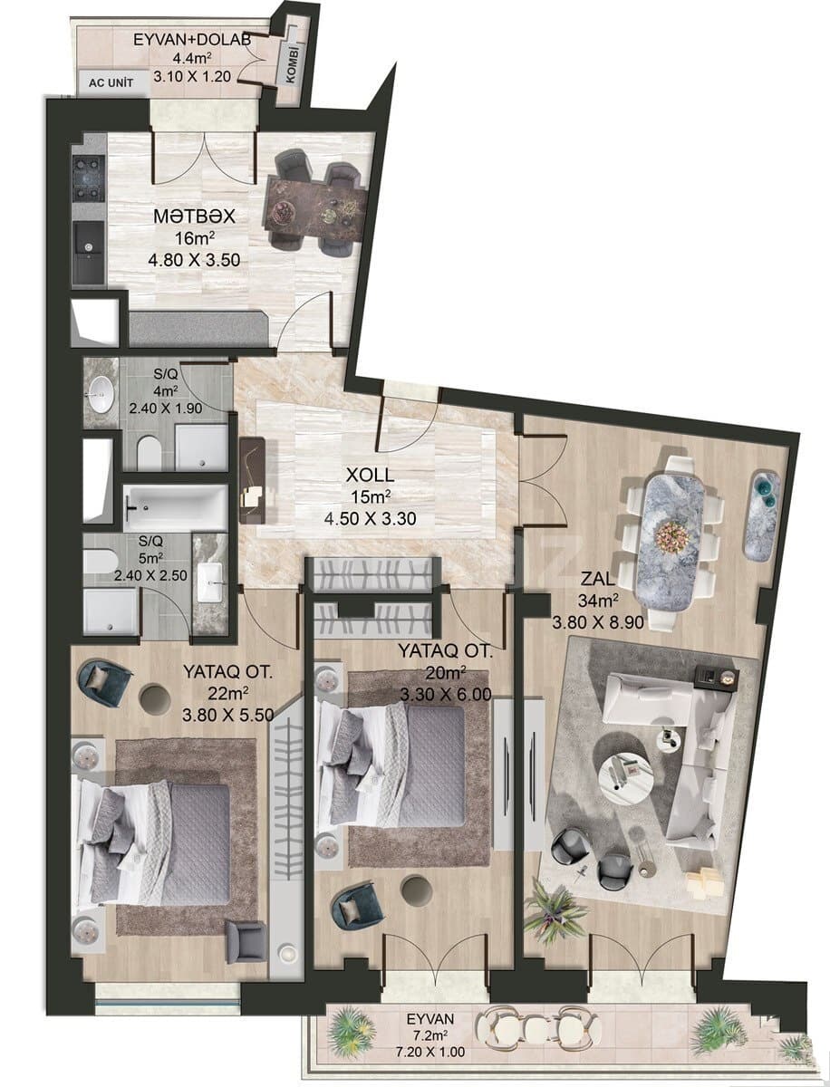 Majestik Palace b 3 otaqli 125,00 kvm