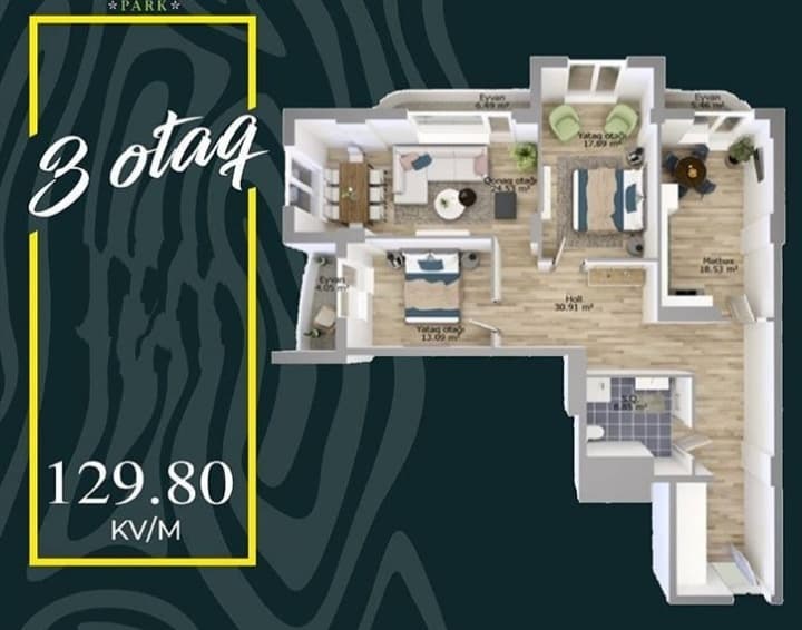 Jasmine Park k 3 otaqli 129,80 kvm - 2