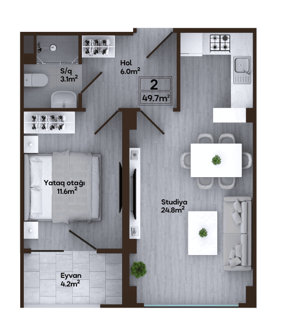Melissa Park, 2 otaq 49.70 kvm, G2 blok - 2
