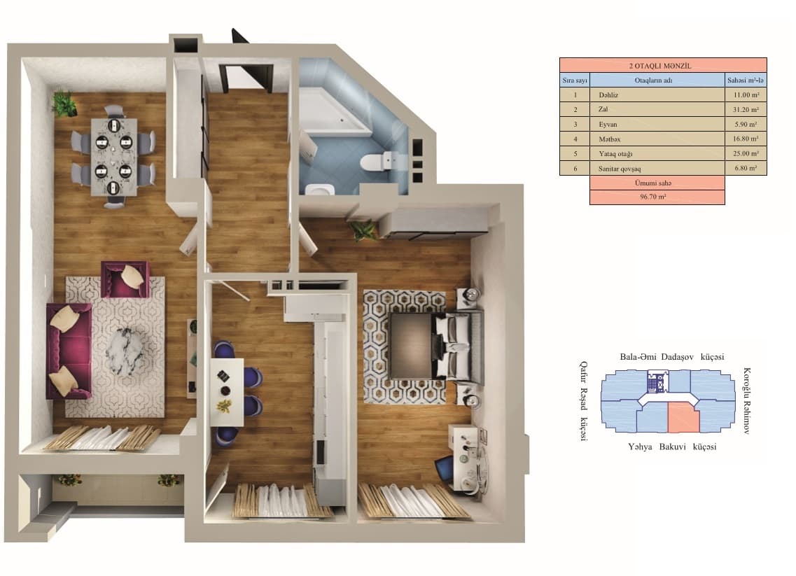 Zumrud Residence 2 otaqli 96,70 kvm