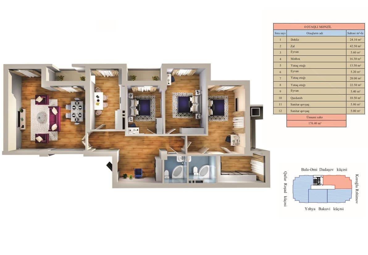 Zumrud Residence 4 комнаты 176,40 квм - 2