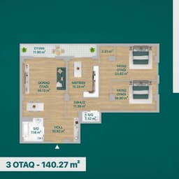 140.27 kvm, 3 otaqlı mənzil
