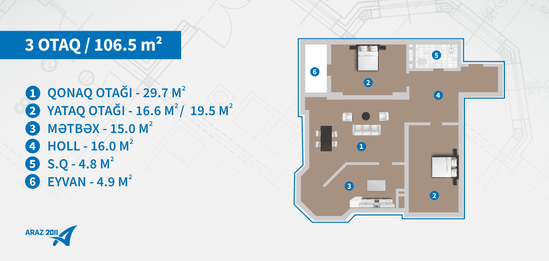 ARAZ-2011A 2 rooms 92,50 sqm