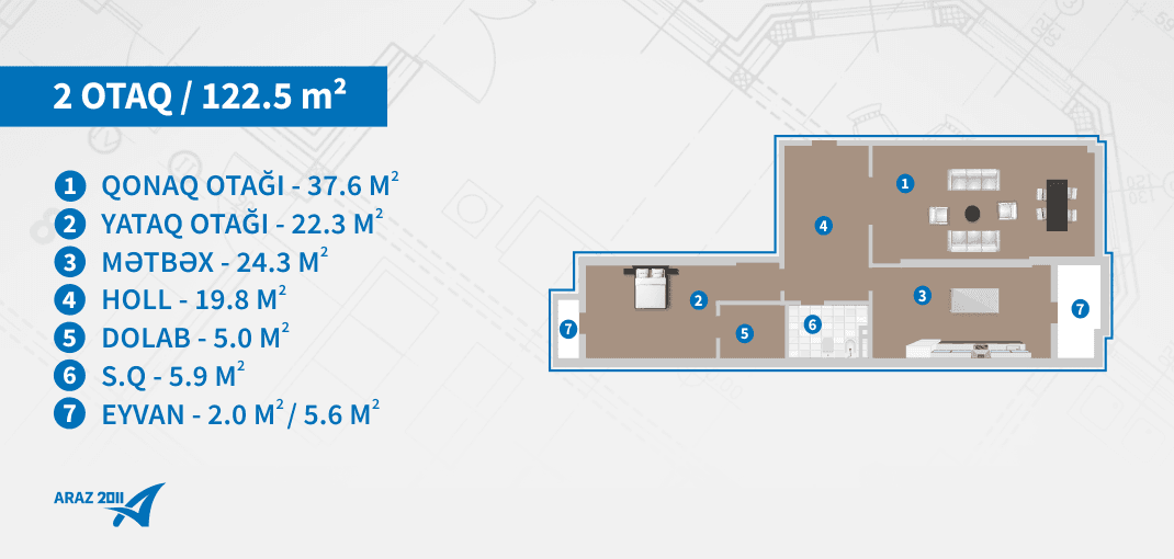 ARAZ-2011A 3 комнаты 121,90 квм - 2