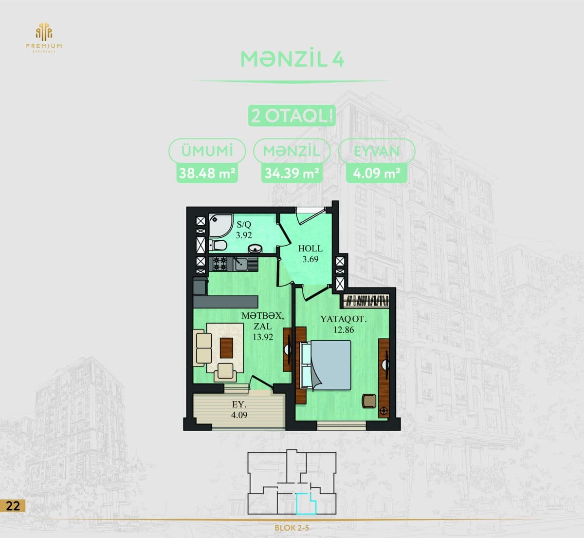 5 Ulduz 2 otaq 38,48 kvm